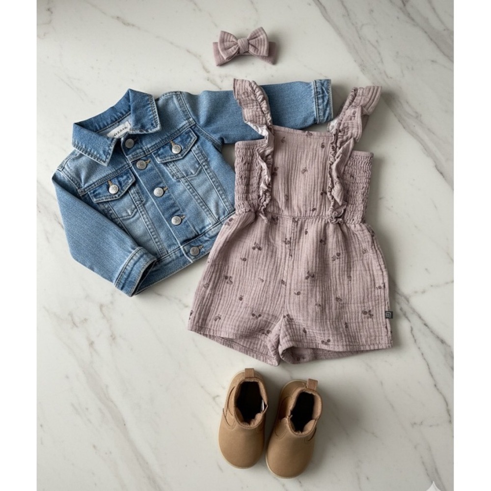 Modern Moments Girls 5T Mauve Cherry Print Romper – Adorable Ruffle Straps